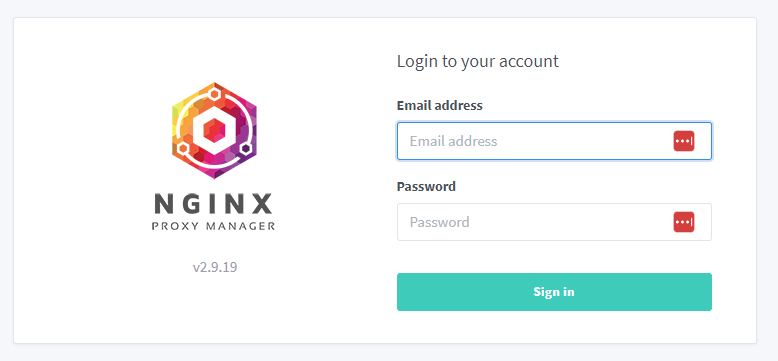Pantalla de login de Nginx Proxy Manager